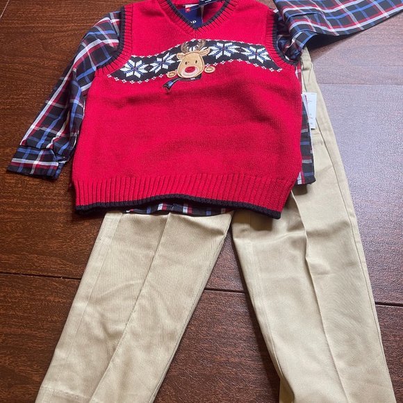 NWT 4t 4 IZOD 3p dress suit pants Reindeer sweater vest oxford brothers outfit - Picture 4 of 10